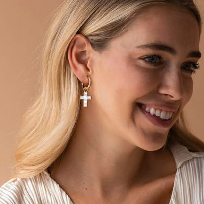 Natural White Sea Shell Long Pendant Earrings for Women Iridescent Elegant 18K Gold-Plated Titanium Steel Jewelry Minimalist & Unique - color: 4022-Gold