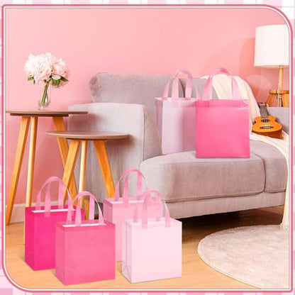 Sweetude 16 Pcs Pink Gift Bags, Reusable Non-woven Tote with Handles - color: Pink