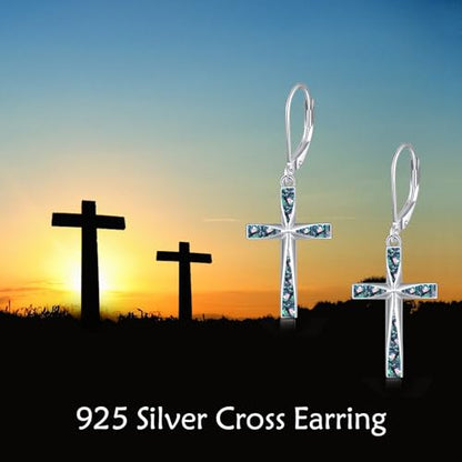 Cross Earrings 925 Sterling Silver Dangle Earring Gifts for Women - style: B-abalone shell