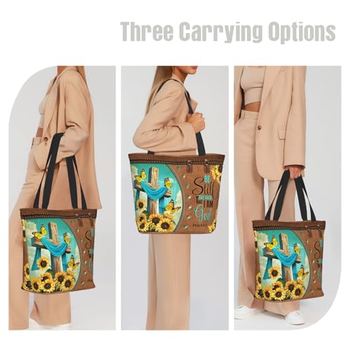 Bible Tote Bags for Women Christian Gifts Religious Church Shoulder Bag - color: Sunflower Cross