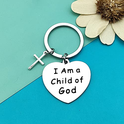 Dabihu Christian Gift Keychain Religious Gift Bible Verse Keyring Baptism Christmas Easter Birthday First Communion Gift - color: I Am a Child of God Silver Heart Keychain
