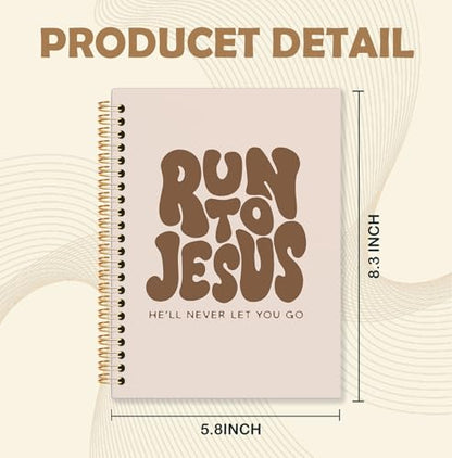 Brown Christian Spiral Notebook, Run to Jesus Bible Verse Journal, Religious Scripture Journals for Writing, Bible Notebooks for Note Taking, Church Notes Journal, 5.5x8.3 Inch - color: God-Brown