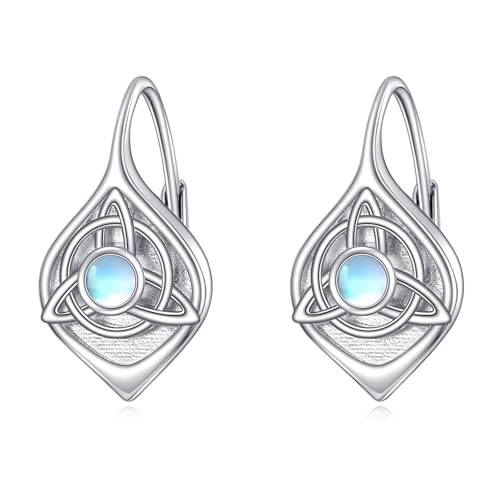 Celtic Trinity Knot Earrings for Women 925 Sterling Silver Triquetra Knot Leverback Abalone Shell Irish Jewelry Tree of Life Gift - style: White-Moonstone-celtic knot