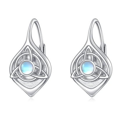 Celtic Trinity Knot Earrings for Women 925 Sterling Silver Triquetra Knot Leverback Abalone Shell Irish Jewelry Tree of Life Gift - style: White-Moonstone-celtic knot