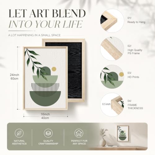 HOURIA Boho Sage Green Geometric Framed Canvas Wall Art Set- 16"x24"x3 - color: Boho Sage Green Wall Art, size: 16"L x 24"W