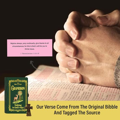 Personalized Bible Verse Box for Grandson with Prayer Cross, 150 Color-Coded Scripture Cards, Custom Name with Keychain, Christian Graduation Gift, Faith Encouragement Keepsake - color: Grandson