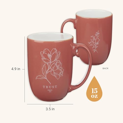 Christian Art Gifts Large Ceramic Coffee Mug for Women: Proverbs 3:5 - color: Pink Floral/Trust