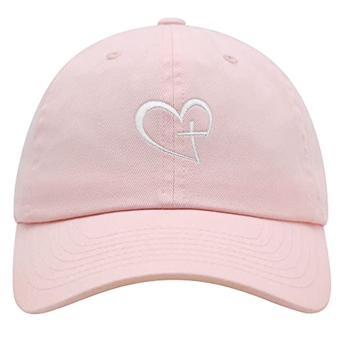 JPAK Heart and Cross Premium Dad Hat Embroidered Cotton Baseball Cap Christian Faith - color: Light Pink