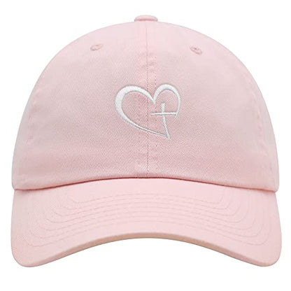 JPAK Heart and Cross Premium Dad Hat Embroidered Cotton Baseball Cap Christian Faith - color: Light Pink