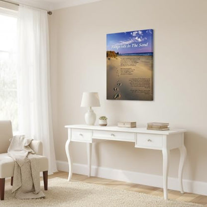 Framed-Footprints in the Sand Canvas Wall Art-16x24in - color: Purple footprints, size: 24"L x 16"W