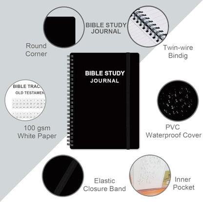 Heveboik Bible Study Journal – Church Notes Notebooks – Note Taking & Journaling Kit, 5.8" x 8.5", Black - color: Black