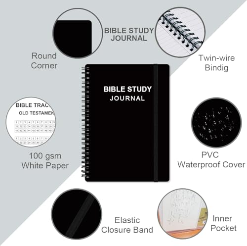 Heveboik Bible Study Journal – Church Notes Notebooks – Note Taking & Journaling Kit, 5.8" x 8.5", Black - color: Black