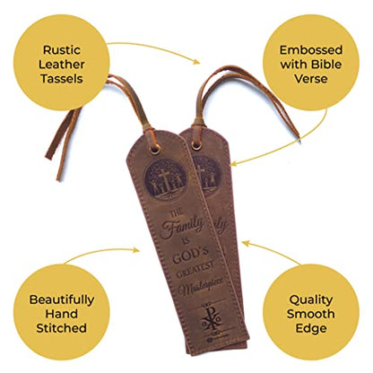 Leather Bible Bookmarks - 2 Leather Christian Bookmarks with Inspirational Verse | The Family is God’s Greatest Masterpiece | Perfect Religious Book Marker Gifts for Men, Women, Readers, Family - style: Family Tree