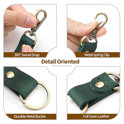 Jack&Chris Genuine Leather Keychain, Small Keychain for Man and Women, Key Holder Mens Belt Key Chain Ring, Red Brown - color: Green