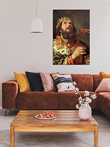 Canvas Print Wall Art - King David Playing The Harp, 1622 by Gerard Van Honthorst - 12x18 inches - color: King David Playing the Harp, size: 18"L x 12"W