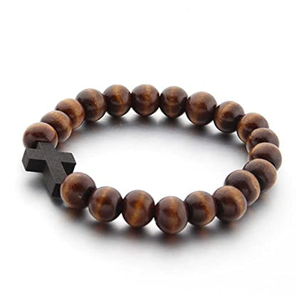 FORUBUS Wooden Cross Pendant Necklace - Wood Beads Cross Religion Necklace for Women Men Believer Prayer Baptism Jewelry - color: A set