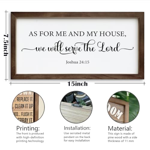 As for Me and My House Sign, Christian Decor Sign, Scripture Wall Decor, Framed Wall Plaque Sign, Bible Verse Decor, Farmhouse Decor for Home Front Door, Hanging Living Room Wood Sign Decor