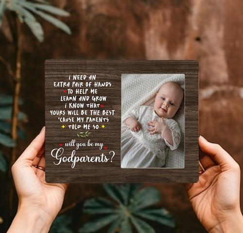 Will You Be My Godparents Picture Frame, Godparents Appreciation Photo Frame Gifts, Godparents Proposal Wooden Frame, 4x6 inch Photo - style: Will You Be My Godparents