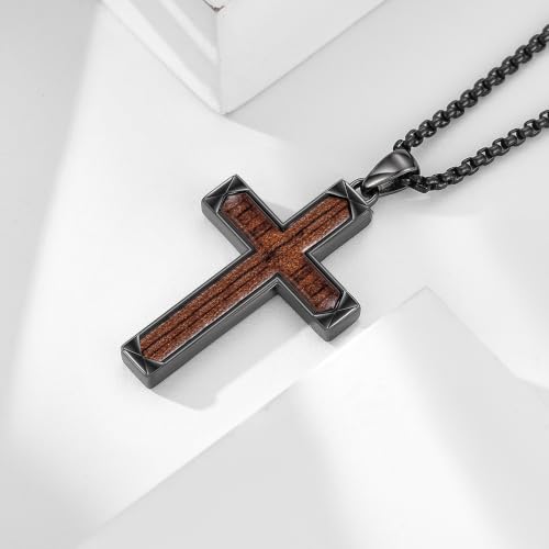 Cross Necklace Origami/Wooden/Caravaca/Faith Pendant Necklace Christian Religious Catholic Cross Jewelry Gift for Women Men - color: Black Wood Cross