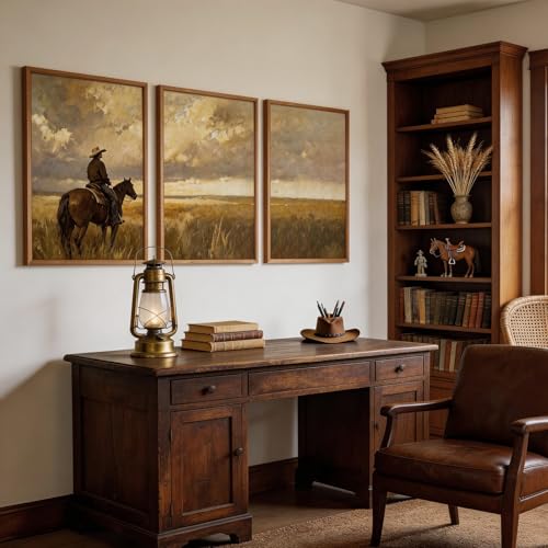 Aurlan 3 Pcs Western Cowboy Framed Wall Art 24x36 Inch - color: Western Cowboy, size: 24"x36"