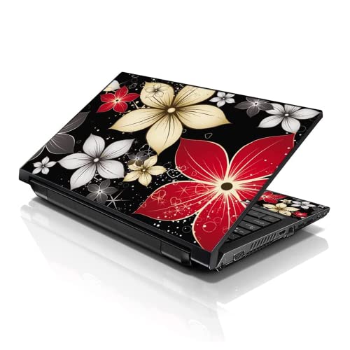 LSS 15 15.6 Inches Laptop Notebook Skin Sticker with 2 Wrist Pads - Reusable Cover Protector Vinyl Sticker Cover Decal Fits 13" - 16" HP Asus Acer Samsung - Black Grey Flower Leaves - color: Black Grey Flower Leaves, size: 13" - 16"