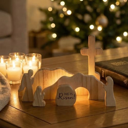 He is Risen Wooden Easter Resurrection Empty Tomb Set Christian Gifts