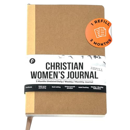 Prazoli Christian Bible Prayer Journal For WOMEN 3-Month Refill - Study Scripture Notebook & Planner Daily Devotional Undated | Religious Jesus Faith Gifts for Graduation, Pastor Baptism & Church - color: Women's Refill - 3 Months