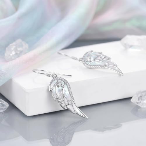 ONEFINITY Angel Wings Earring for Women Feather Wing Earring Angel Jewelry - color: white