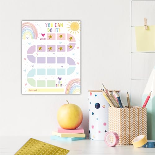 10 Reward Chart with 206 Golden Star Stickers-Boho Rainbow Theme -Incentive Chart,Positive Behavior Reward Chart for Kids,Toddler Homework Assignments, Attendance(8"X10")-A03 - color: Rainbow