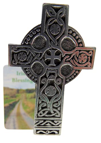 Irish Visor Clip Pewter Celtic Cross of Ireland Car Prayer Card for Drivers