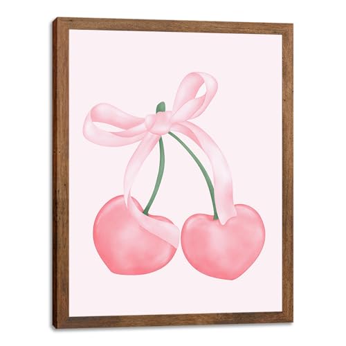 SEHSUVC Pink Bows Heart Cherry Canvas Wall Art, Wood Framed Cute Trendy Coquette Preppy Wall Decor, Girls Aesthetic Room Decor Gifts for Girls Dorm Bedroom Living Room Home Decor 8x10inch - color: Pink Bow Cherry - 7