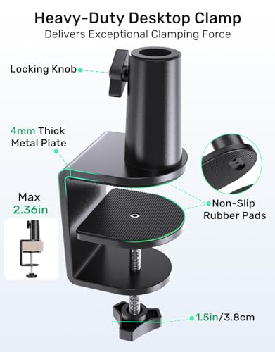 19" Flexible Gooseneck Mic Stand with Desk Clamp【Heavy Duty】, Dual Holder - size: Upgraded Heavy-Duty Clamp