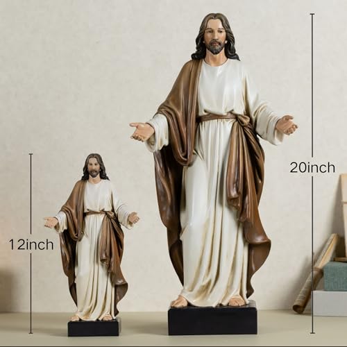 20 Inch Jesus Statue with Open Arms, Hand Painted Large Jesus Christ Figurine, Realistic Religious Resin Sculpture Christian Home Decor for Prayer Room, Church, Gift - color: Brown Robe, size: 20inch