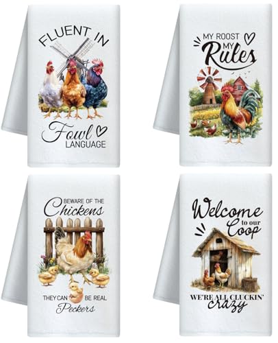 CUTHOLLOW 4Pcs Farmyard cockerel Kitchen Towels Cute Tea Towels - color: Farm Rooster