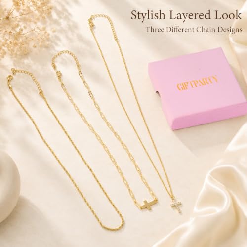 3pcs Gold Cross Necklace for Women, Layered Necklace - color: Gold