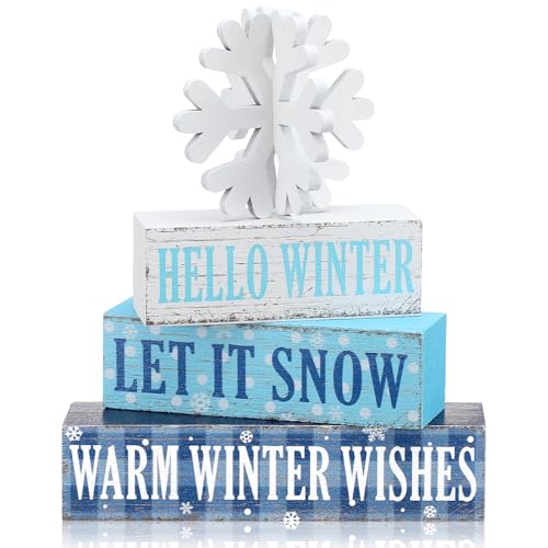 Geelin 4 Pcs Winter Wooden Table Decorations Snowflake Tiered Tray Signs - style: Snowflake
