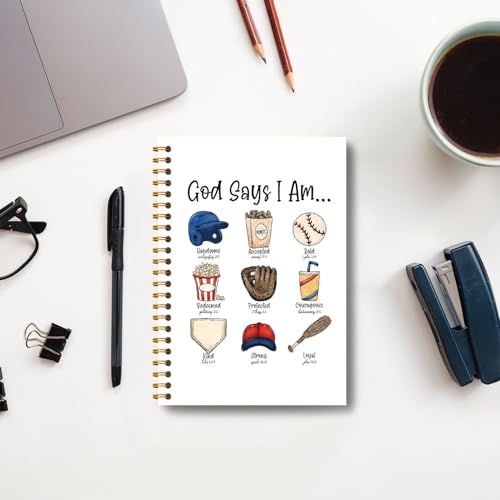 Baseball Christian Notebook, God Says I Am Bible Journaling for Men, Baseball Lovers Fans Players Gifts, Religious Notebook Journal, Christian Hardcover Spiral Notebooks 5.5x8.3 Inch - color: Section 10