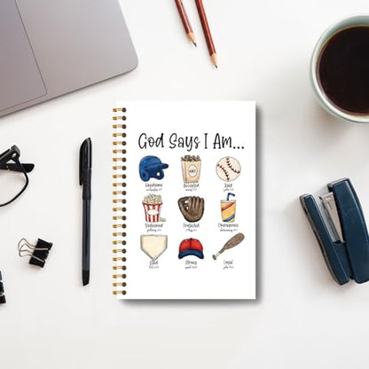 Baseball Christian Notebook, God Says I Am Bible Journaling for Men, Baseball Lovers Fans Players Gifts, Religious Notebook Journal, Christian Hardcover Spiral Notebooks 5.5x8.3 Inch - color: Section 10
