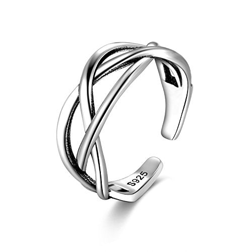 925 Sterling Silver Celtic Knot Open Adjustable Ring for Women Size 4-7 - color: Two line twist