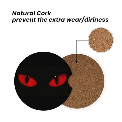Cat Red Eyes Car Cup Holder Coasters 2 Pack 2.63" for Women - color: Red