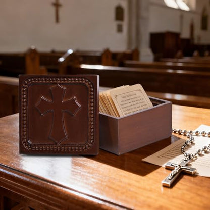 Wooden Cross Prayer Keepsake Box of Christian, Rosary Box for Religious Jewelry, Hand-Carved Catholic Rosary Holder Boxes Gifts for Women & Men, Baptism Communion Memorial Sympathy Gifts, No Card