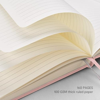 &And Per Se Lined Journal and Pen Set, A5 Leather Hardcover Notebook with Pen & Stationary Set, 160 Pages 100GSM Thick Ruled Paper Journal for Business Work Writing (Pink) - color: Pink