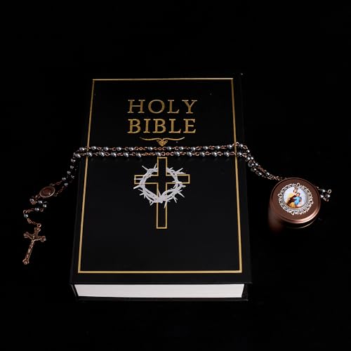 6mm Rosary Beads with Rosary Box, Black Glass Saint Benedict Necklace, Anglican Prayer Beads Catholic Gifts - color: Rosary-6-9