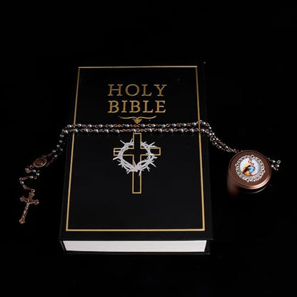 6mm Rosary Beads with Rosary Box, Black Glass Saint Benedict Necklace, Anglican Prayer Beads Catholic Gifts - color: Rosary-6-9