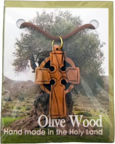 Logos Trading Post Celtic Cross, Wooden Cross Necklace for Men & Women, Certified Holy Land Olive Wood Orthodox Pendant Necklace from Bethlehem Israel, Christian & Catholic Religious Keepsake Gift - color: Solid with Ring