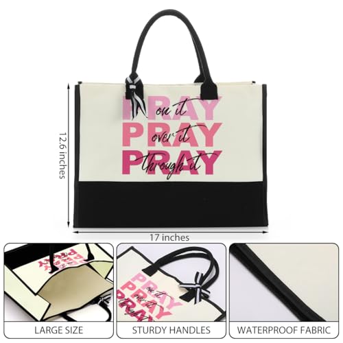 jeilink Inspirational Religious Gifts Boss Mom Birthday Christmas Tote Bag Canvas Reusable Grocery Beach Tote Black Pink - color: Pray on It 1194