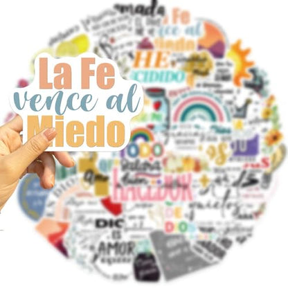 50Pcs Spanish Bible Aesthetic Stickers Decals, Teachers Religious Bible Sticker Pack, Bible Journaling Supplies,Christian Stickers for Water Bottle, Laptop, Scrapbook, Journaling Supplies (Spain) - color: Spain