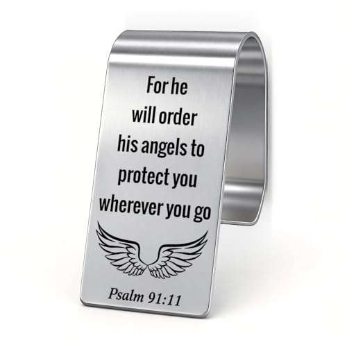 Psalm 91:11 Visor Clip for Car Christian Gifts for Men Women Driver - color: Silver o