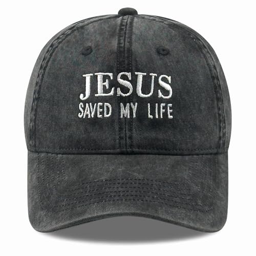 Inspirational Christian Baseball Cap, Adjustable Embroidered Cotton Hat for Men Women Dad Hat Gifts for His Her - color: Jesus Saves My Life - Black