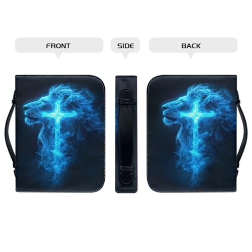 Bible Covers for Women Blue Lion Cross Waterproof Bible Holder Case for Man Portable Bible Protector PU Leather Bible Organizer Bag Large Size - color: Blue Lion Cross, size: 2XL